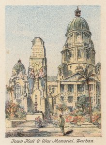 Republika Południowej Afryki: Ratusz i pomnik wojenny, Durban (kolorowa litografia) autorstwa Charles Ernest Peers