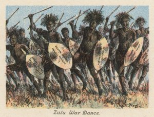 Republika Południowej Afryki: Taniec wojenny Zulu (kolorowa litografia) autorstwa Charles Ernest Peers