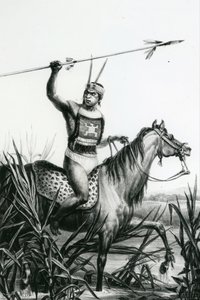 Wódz Charruas z „Pitoresque i historycznej podróży do Brazylii” Jeana Baptiste Debreta, 1834 autorstwa Charles Etienne Pierre Motte