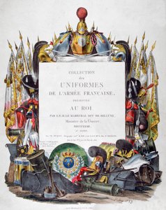 Frontyspis zbioru mundurów armii francuskiej podarowany królowi, 1823 r. autorstwa Charles Etienne Pierre Motte
