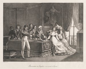 Josephine wyrzeka się swoich praw, wcześnie XIX wiek (lito) autorstwa Charles Etienne Pierre Motte