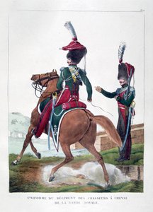 Mundury konnego pułku chasseurów francuskiej gwardii królewskiej, 1823 r.