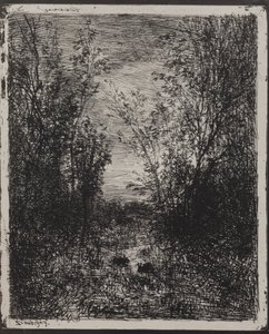 Strumień na polanie, oryginalny nadruk 1862, wydrukowany w 1921 r. autorstwa Charles Francois Daubigny