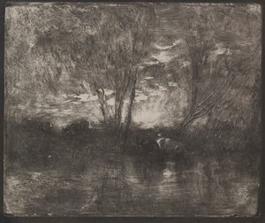 Krowy w wodopoju, oryginalny odcisk 1862, wydrukowany w 1921 r. autorstwa Charles Francois Daubigny