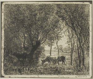 Krowy w lesie autorstwa Charles Francois Daubigny