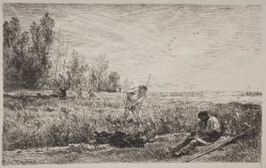 Sianokosy, oryginalny nadruk 1862, wydrukowany w 1921 r. autorstwa Charles Francois Daubigny