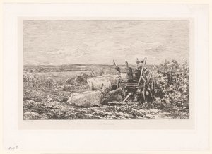 Krajobraz z odpoczywającym bydłem między winoroślami Les vendges. (tytuł na obiekcie) autorstwa Charles Francois Daubigny