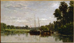 Les peniches - barki ... autorstwa Charles Francois Daubigny