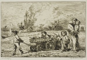 Wprowadzanie się z wozem (Wyposażenie łodzi) autorstwa Charles Francois Daubigny
