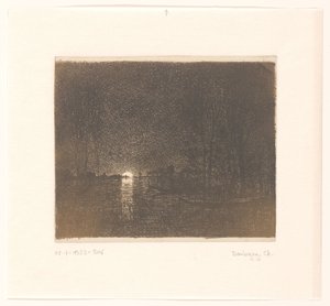 Nocny widok na jezioro Wpływ na noc autorstwa Charles Francois Daubigny