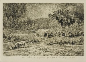Świnia w sadzie autorstwa Charles Francois Daubigny