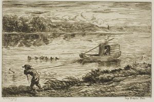 Chłopiec okrętowy ciągnący linę (ciągnięcie liny) autorstwa Charles Francois Daubigny