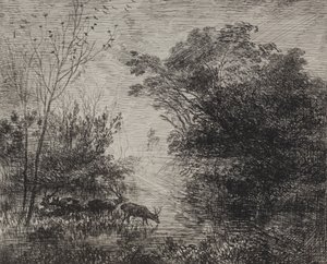 Jelenie, nadruk oryginalny 1862, druk 1921. autorstwa Charles Francois Daubigny