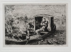 Rejs statkiem: Guzzling lub lunch na łodzi, 1861. autorstwa Charles Francois Daubigny