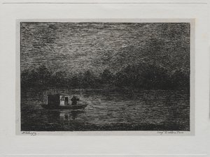 Rejs łodzią: nocna podróż lub łowienie w sieci, druga wersja, 1861. autorstwa Charles Francois Daubigny