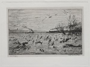 Rejs statkiem: radość z ryby przy odlocie chłopca pokładowego The Fish, 1861. autorstwa Charles Francois Daubigny