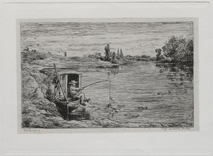 Rejs łodzią: Wędkowanie na wędkę w kabinie, 1861. autorstwa Charles Francois Daubigny