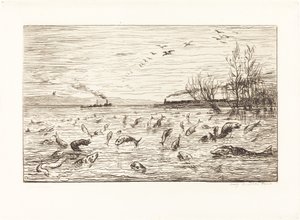 Ryba radujcie się, gdy chłopiec kabinowy odchodzi (Rejouissances de poissons du odejść du mo autorstwa Charles Francois Daubigny