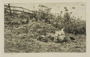 Kura i jej pisklęta autorstwa Charles Francois Daubigny