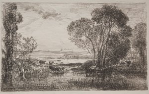 Maszyna hydrauliczna, oryginalny odcisk 1862, wydrukowany w 1921 roku. autorstwa Charles Francois Daubigny