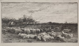 Duża owczarnia, oryginalny nadruk 1862, wydrukowany w 1921 r. autorstwa Charles Francois Daubigny