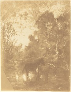 Dwa konie w wodopoju autorstwa Charles Francois Daubigny
