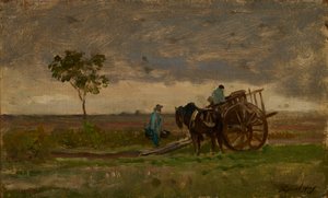 Rozległy krajobraz z rydwanem rolników (olej na dębie) autorstwa Charles Francois Daubigny