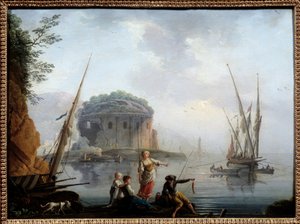 Malarstwo morskie Charlesa Francois Greniera de la Croix dit Lacroix de Marseille (? -1782) XVIII w. Słońce. 0,27x0,38 m Rouen, Muzeum Sztuk Pięknych