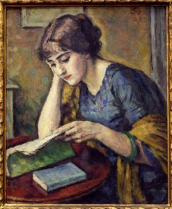 Czytanie. Obraz Charlesa Guerina (1875-1939), olej na płótnie