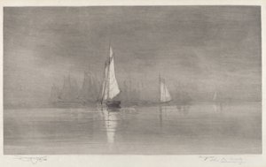 Scena portowa bez tytułu z żaglówkami, ok. 1930 r. 1900.