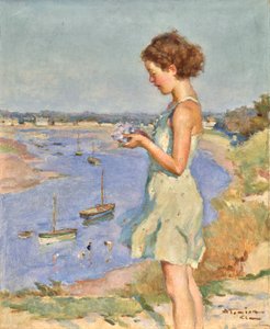 Młoda dziewczyna z niebieską hortensją, Saint-Gilles-Croix-de-Vie autorstwa Charles Garabed Atamian