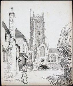 Widok z południa na kościół Priory St George, Dunster, Somerset autorstwa Charles George Harper