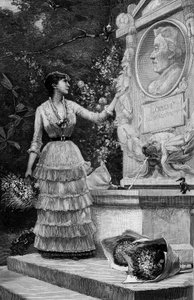 Pani Blanche Baretta (Baretta) (ur. 1855) z Komedii Francuskiej, wypowiadająca wersety pana Francois Coppee, przed pomnikiem Corota w Ville d