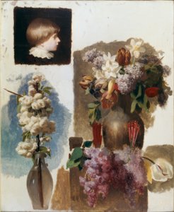 Kwiaty i głowa (badanie) autorstwa Charles Gleyre