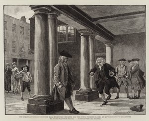 Kolumnada pod Ratuszem, Rochester, Hogarth i inni Pielgrzymi bawiący się w Gra w klasy na płytach chodnikowych autorstwa Charles Green