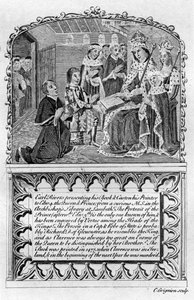 Earl Rivers przedstawia swoją książkę królowi Edwardowi IV, ok. 1477, koniec XVIII lub początek XIX wieku autorstwa Charles Grignion