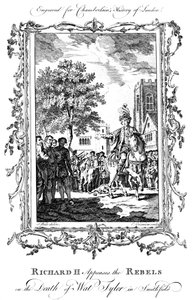 Król Ryszard II uspokaja buntowników po śmierci Wata Tylera, Smithfield, XIX wiek. autorstwa Charles Grignion
