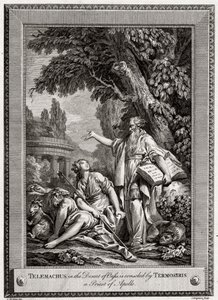 Telemach, na pustyni Oasis, jest pocieszany przez Termosirisa, kapłana Apolla, 1774.