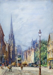 The Nethergate, Dundee patrząc na zachód, c.1917 (akwarela) autorstwa Charles Gustav Louis Phillips