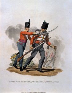 Oficer i szeregowiec 53 Pułku Piechoty Lekkiej, z „Kostiumy Armii Imperium Brytyjskiego, według ostatnich przepisów z 1812 r.”, sztych. J.C. Stadler, wyd. Colnagh autorstwa Charles Hamilton Smith