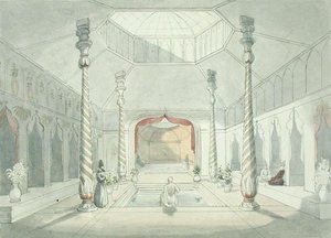 Wnętrze łaźni perskiej w Kermanshah (akwarela na papierze) autorstwa Charles Hamilton Smith