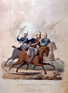 Lekkie smoki służące Indiom Wschodnim, z „Kostiumy armii Imperium Brytyjskiego, według ostatnich przepisów z 1812 r.”, sztychowane przez J.C. Stadlera, wydane przez Colnaghi und Co. 1812-15 (kolor autorstwa Charles Hamilton Smith