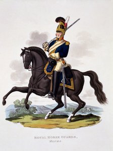 Mundur Królewskiej Gwardii Konnej „The Blues”, z „Kostium Imperium Brytyjskiego według ostatnich przepisów”, wydany w latach 1812-15 (akwatinta ręcznie kolorowana)