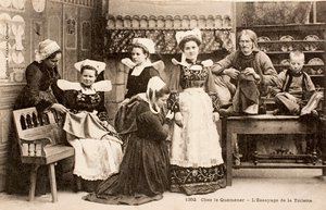 Stara pocztówka/rodzina bretońska/Bretania/Francja