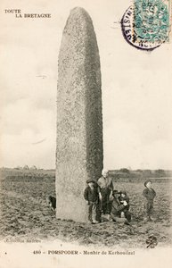 Stara pocztówka/Menhir de Kerhouezel/Porspoder/Finistere/Bretania/Francja