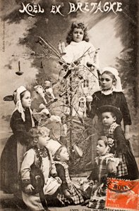 Stara pocztówka/Wesołych Świąt/mądre dzieci/Bretania/Francja! autorstwa Augustus Kollner