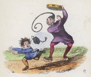 Chłopiec przestraszony Chińczykiem grającym na tamburynie (kolorowy grawerunek) autorstwa Charles Henry (after) Bennett