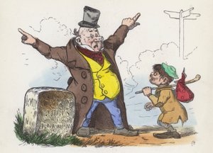 Mężczyzna podaje mylące wskazówki podróżnikowi na drodze do Londynu (kolorowy grawerunek) autorstwa Charles Henry (after) Bennett