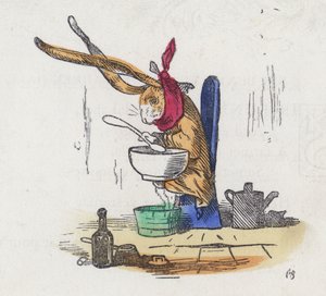 Królik cierpiący na przeziębienie (kolorowy grawer) autorstwa Charles Henry (after) Bennett