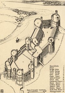 Widok z lotu ptaka na zamek Caernarvon, Północna Walia, 1931